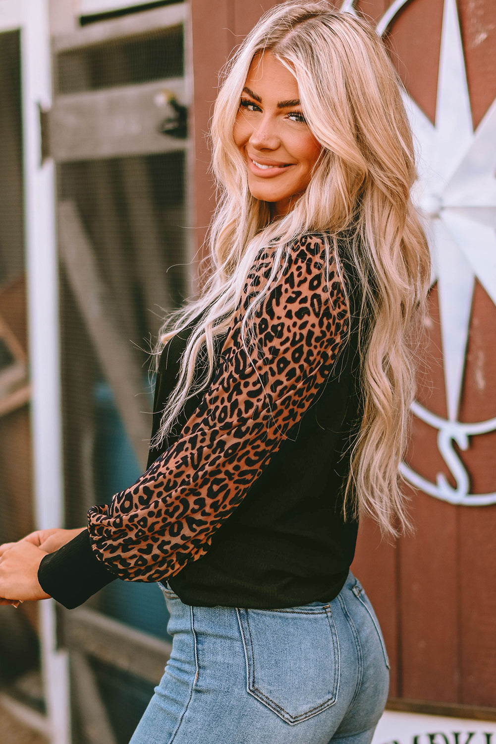 Black Leopard Sleeve Blouse