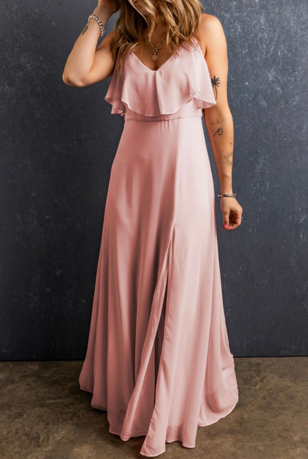 Light Pink Ruffled Split Dress