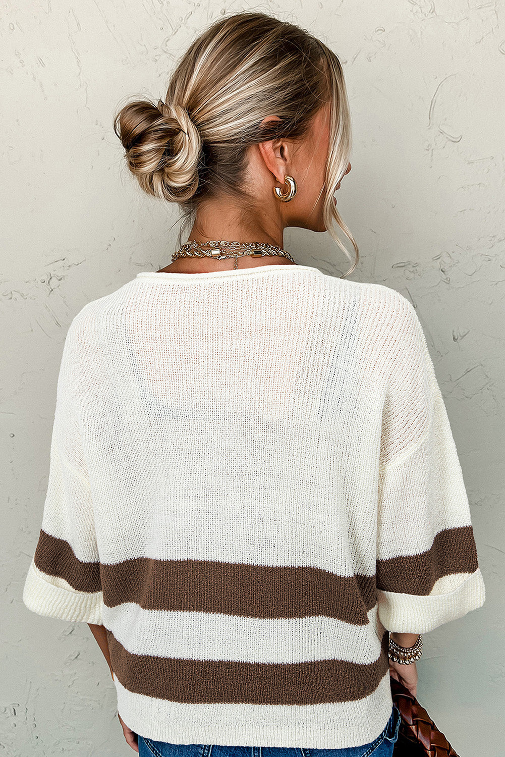 Notched Neck Cropped Sweater Top