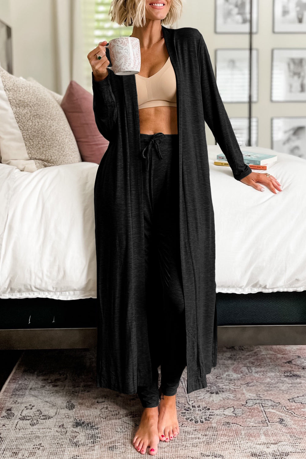 Split Long Cardi and Pant Set