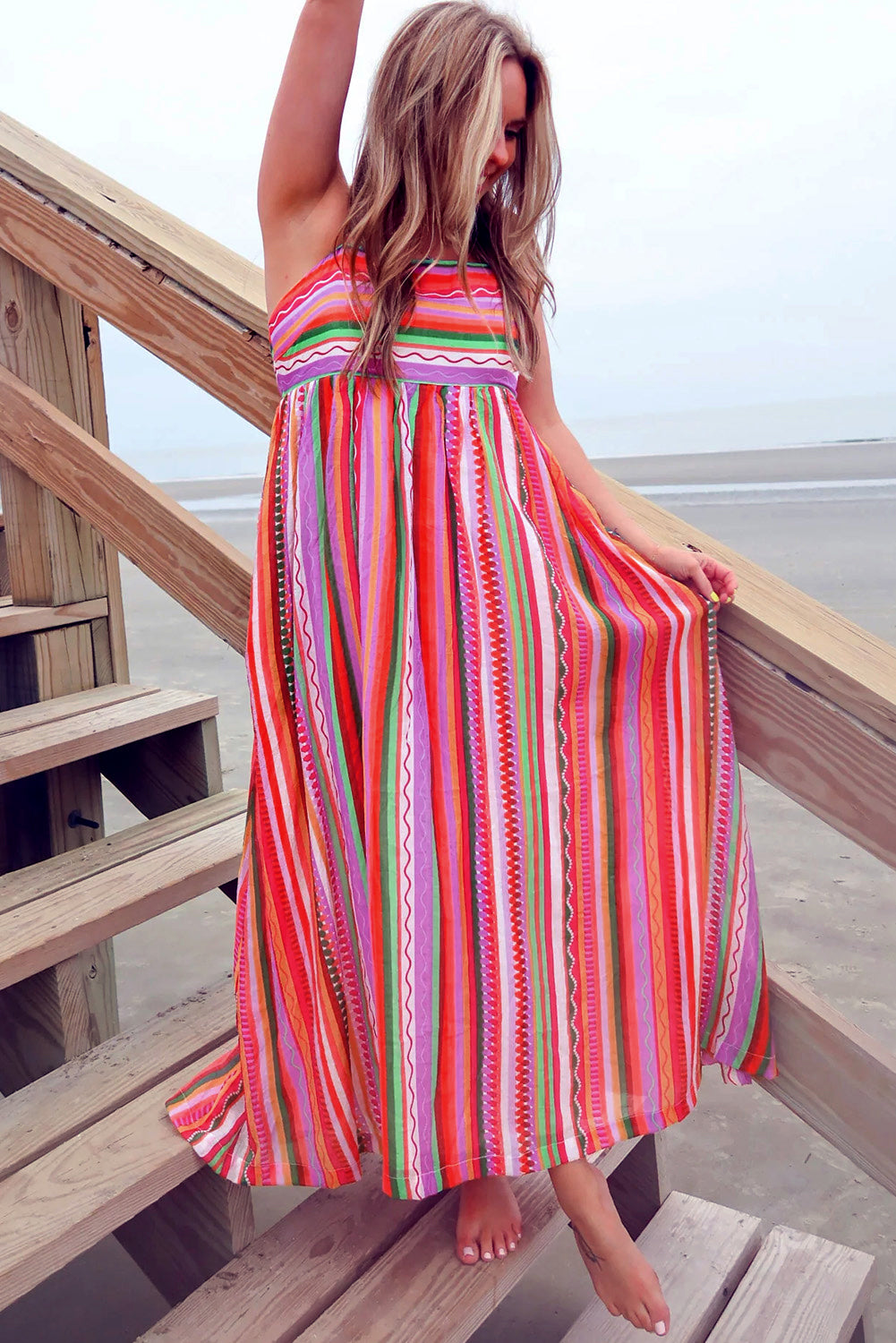 Striped Smocked Back Boho Maxi Dress