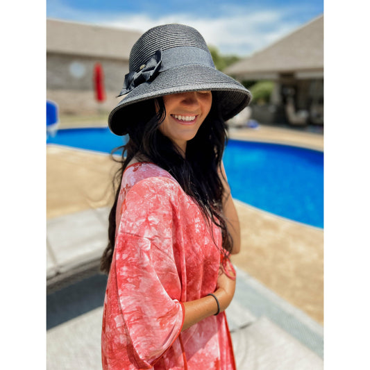 Ribbon Trim Cloche Sun Hat