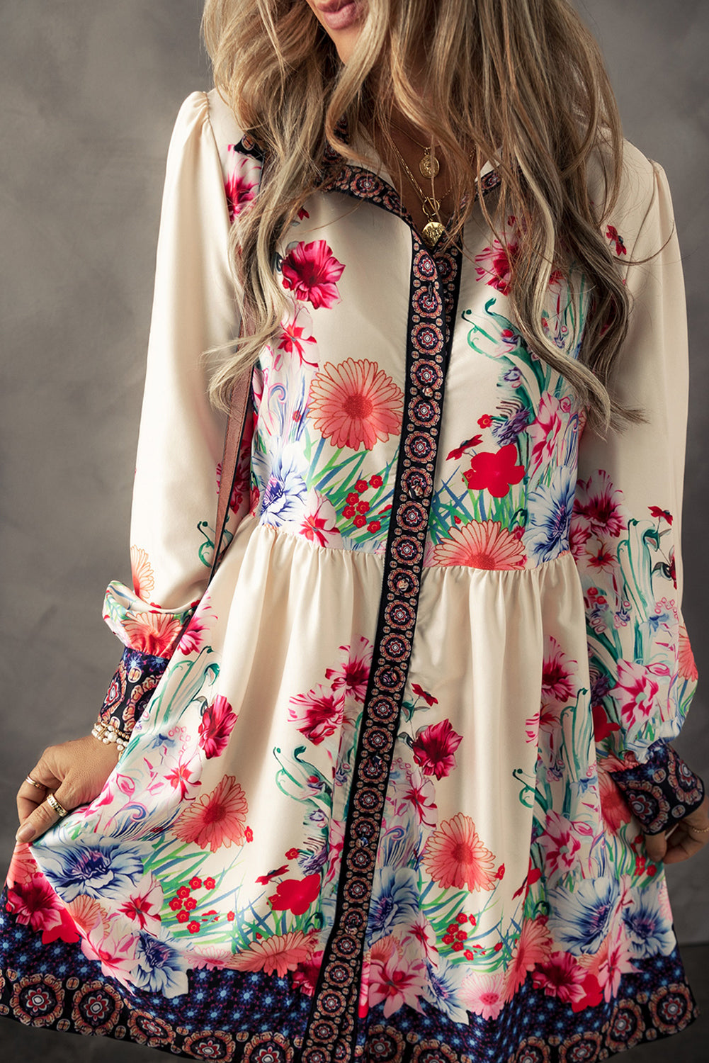 Long Sleeve Floral Button Dress