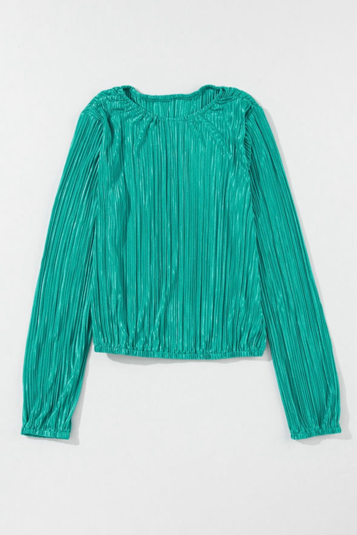 Sea Green Pleated Long Sleeve Top