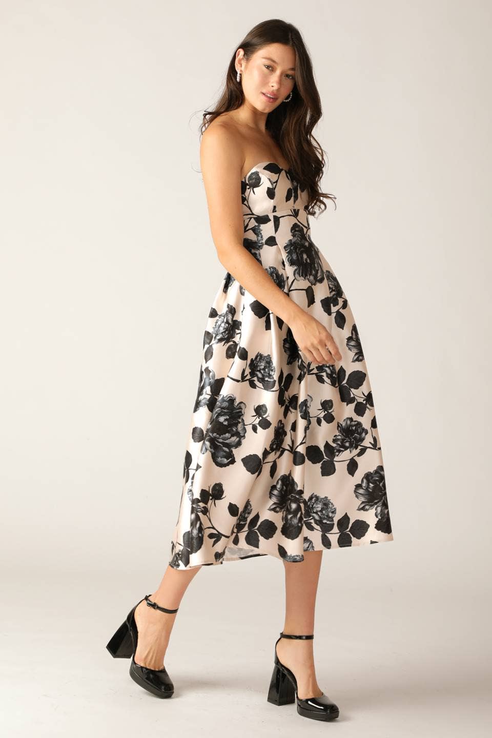 Black Floral Midi Dress