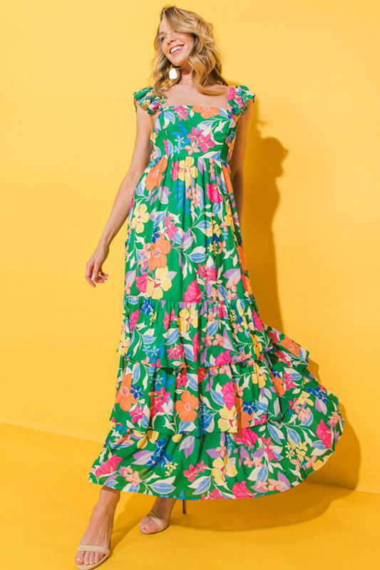 Sleeveless Floral Ruffle Maxi