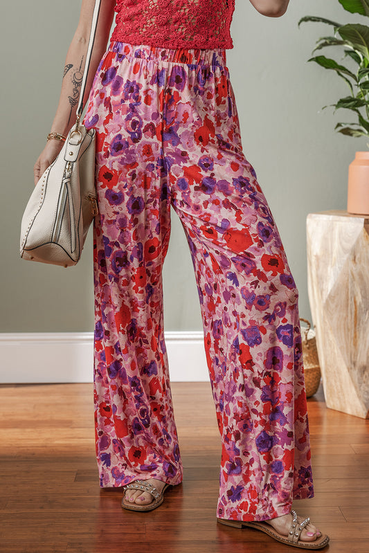 Purple Floral Wide Leg Pant