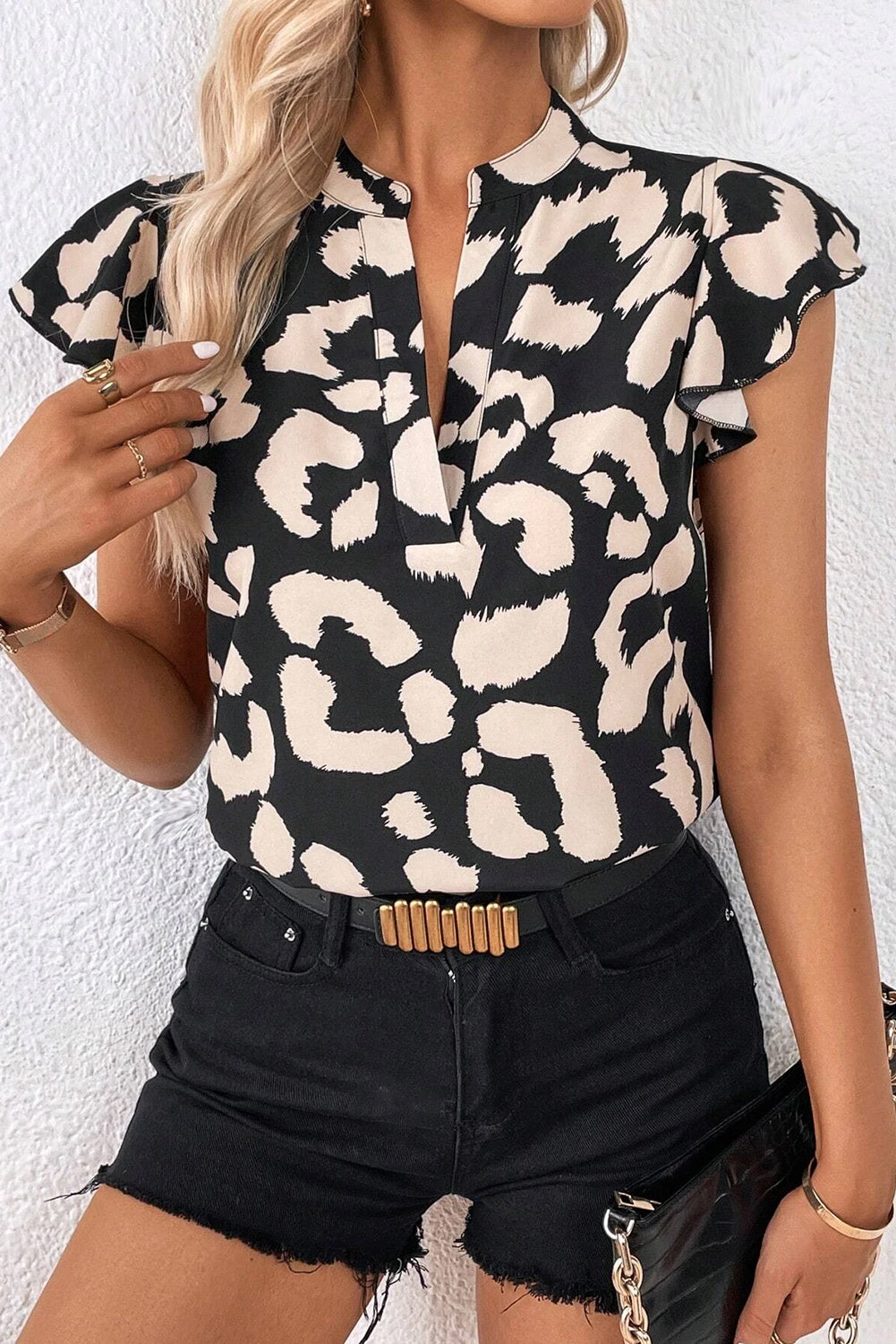 Leopard Flutter Sleeve Blouse