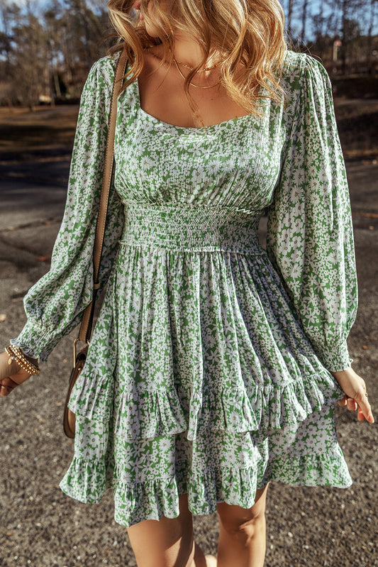 Green Floral Ruffle Mini