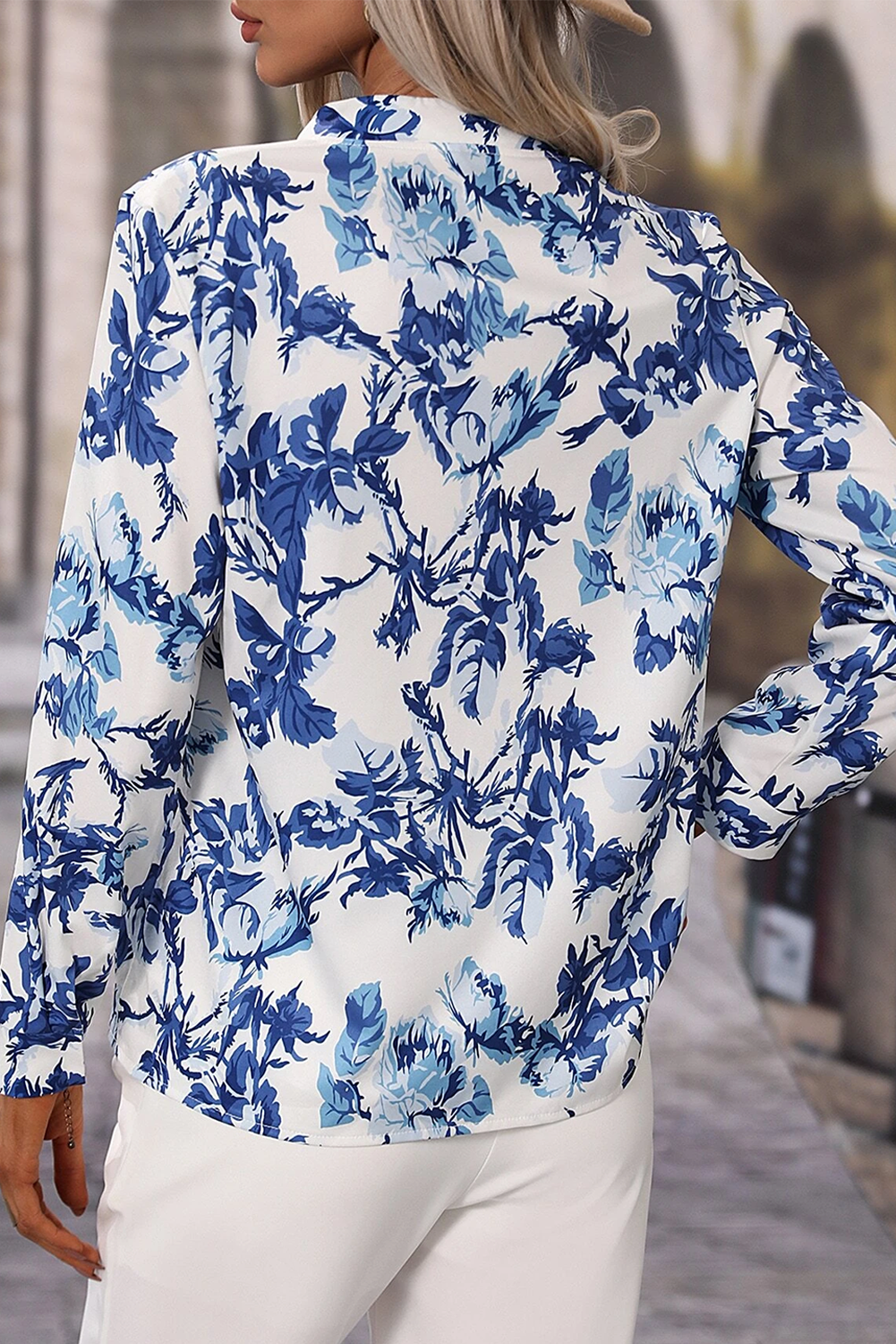 Elegant Floral Notched Neck Blouse