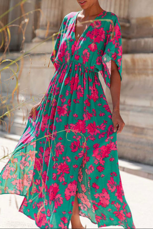 Sea Green Floral Printed Maxi