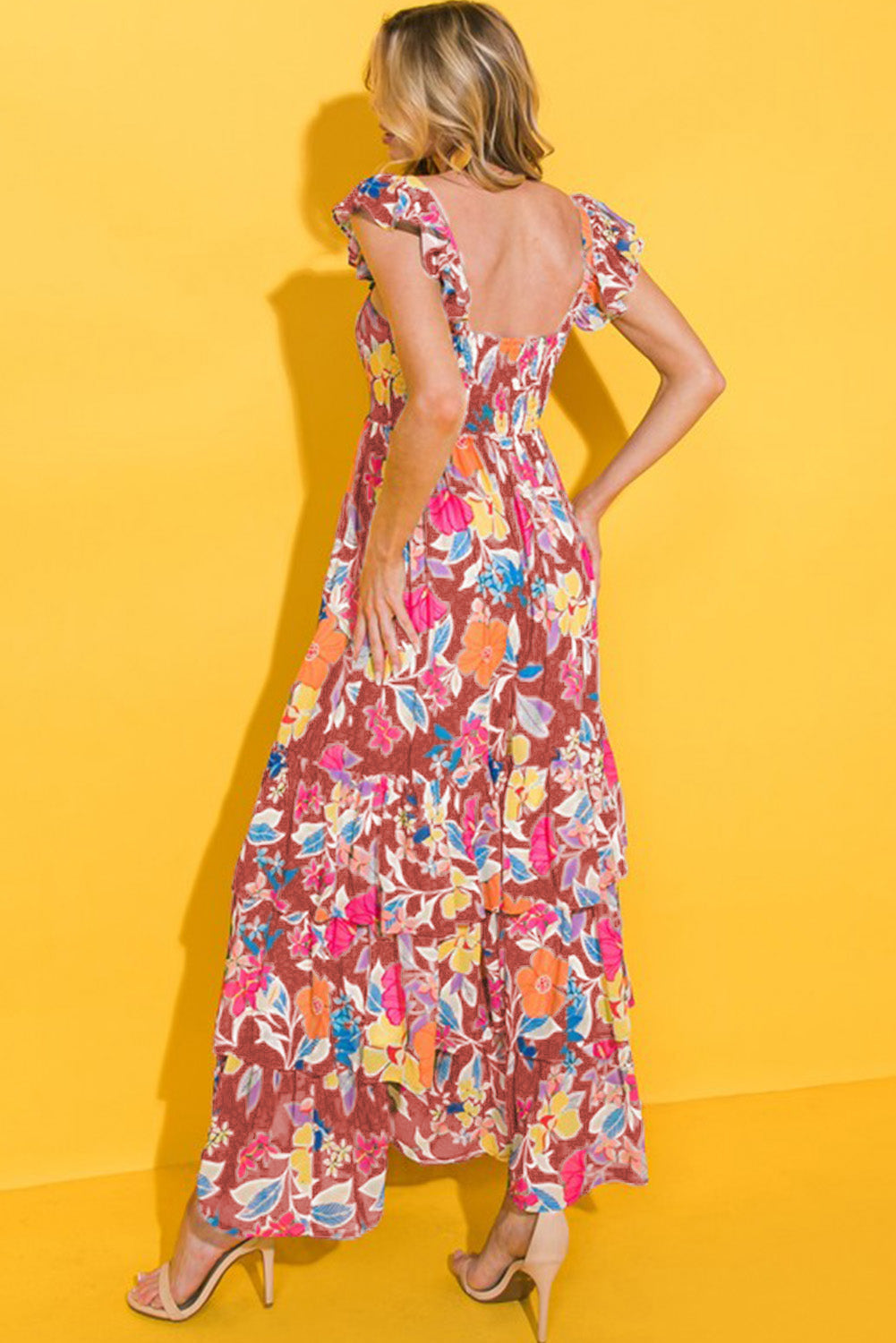 Sleeveless Floral Ruffle Maxi