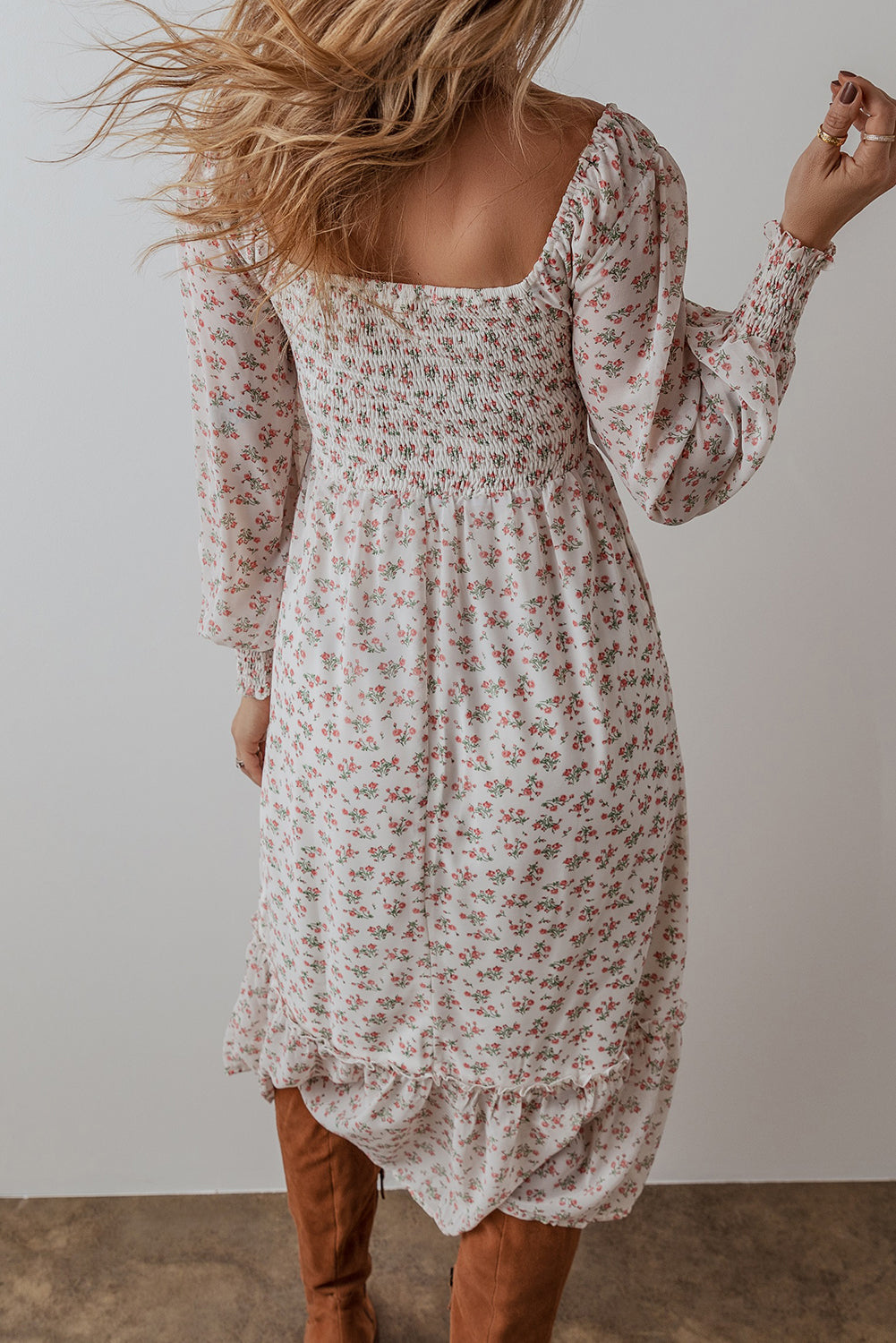 White Floral Smocked Dress