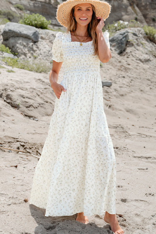 Frilly White Floral Maxi