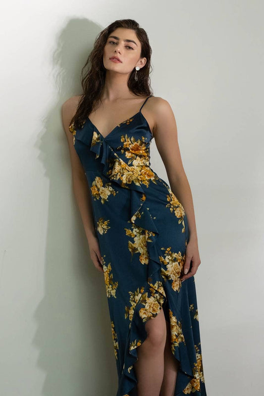 Teal Floral Wrap Dress