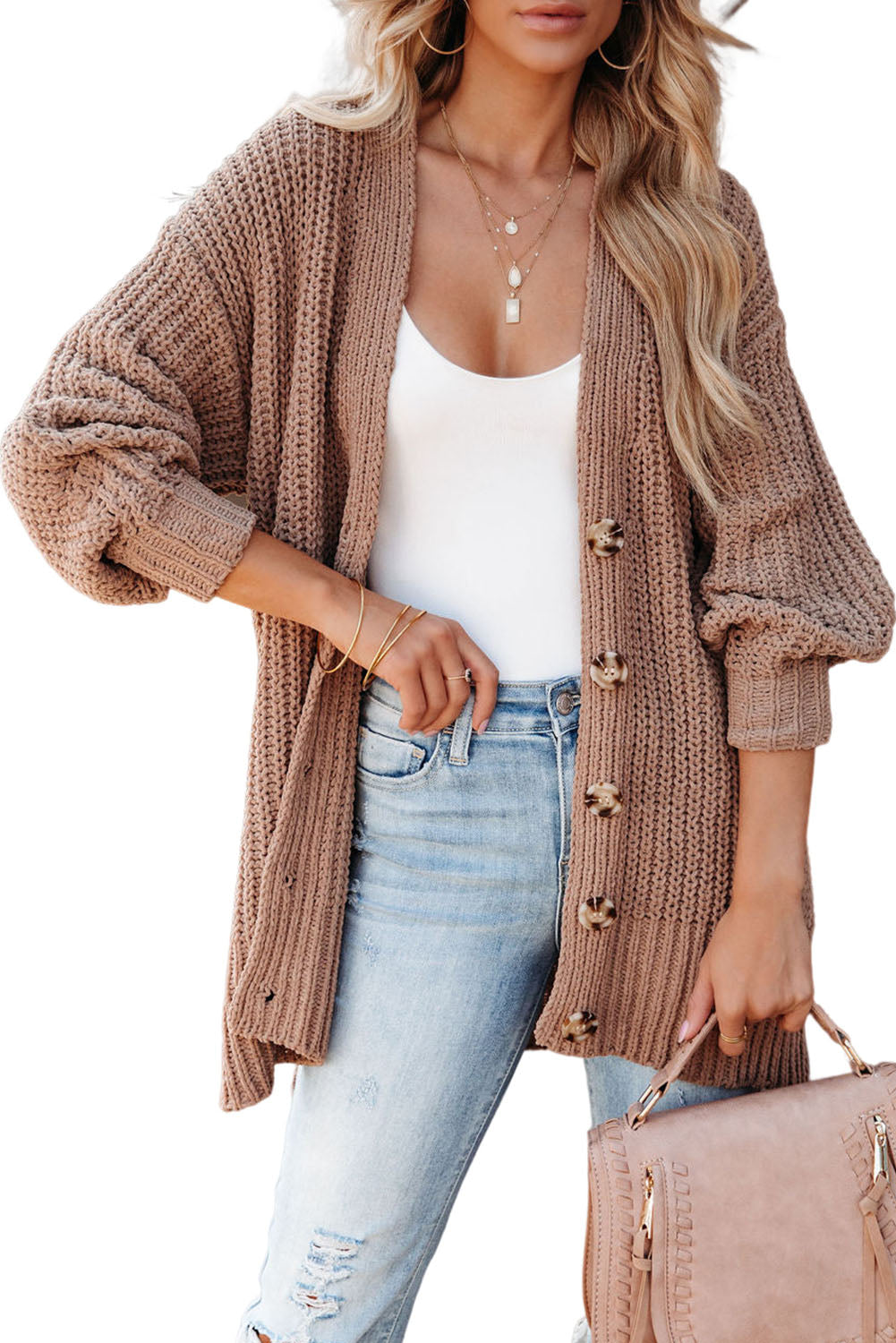 Khaki Drop Shoulder Cardi