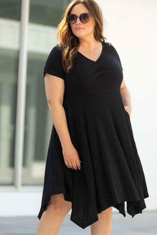 Black Ruched Sweetheart Fit and Flare Midi Dress