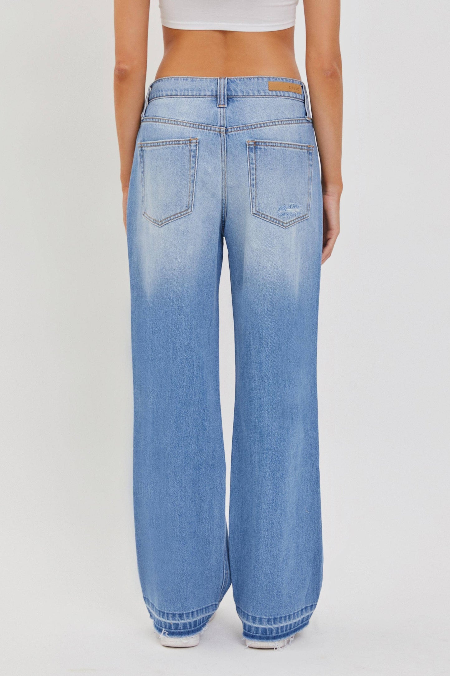 Cello Distressed Low Rise Jean with Released Hem