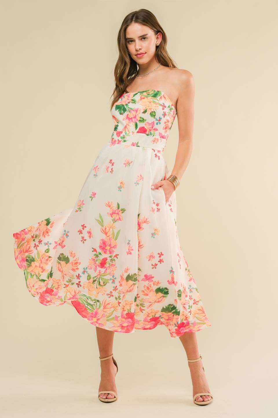 Floral Strapless Midi Dress