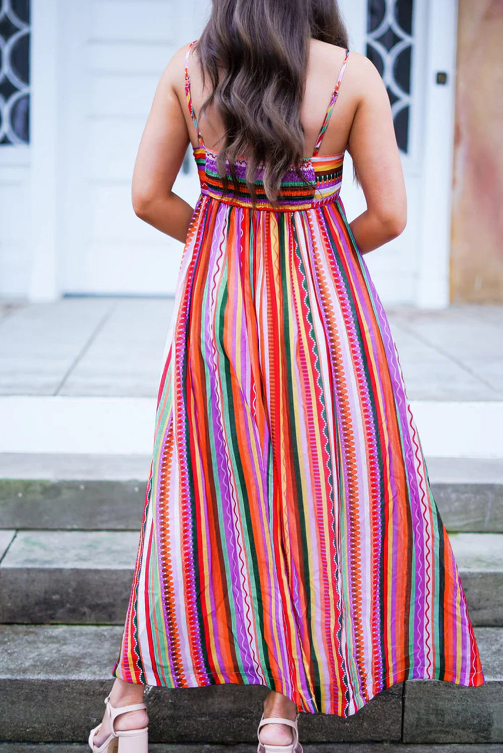 Striped Smocked Back Boho Maxi Dress