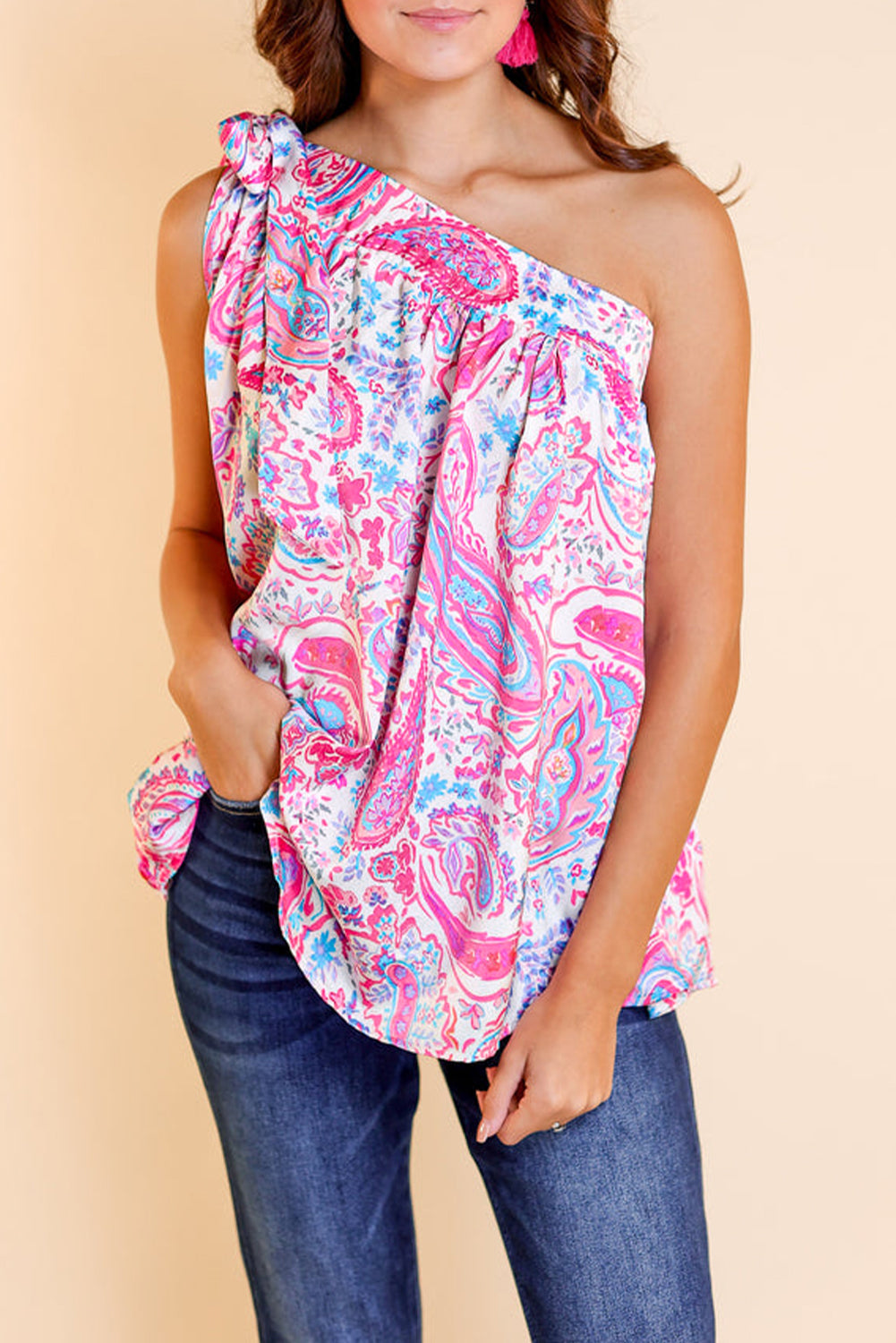 One Shoulder Paisley Top