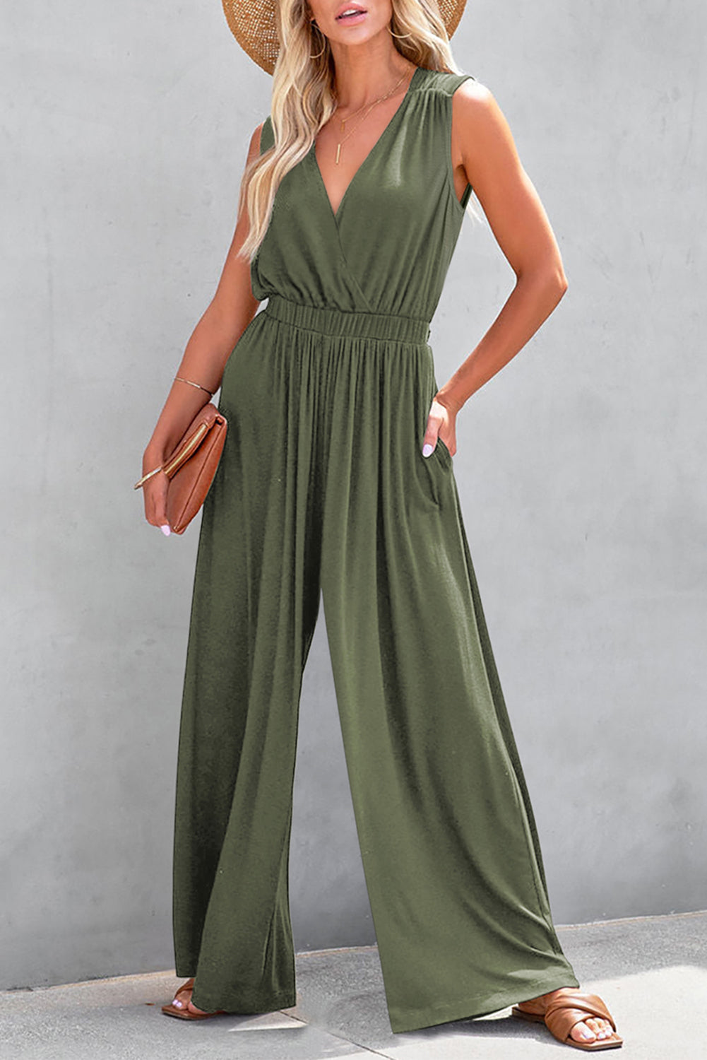 Deep V Neck Jumpsuit