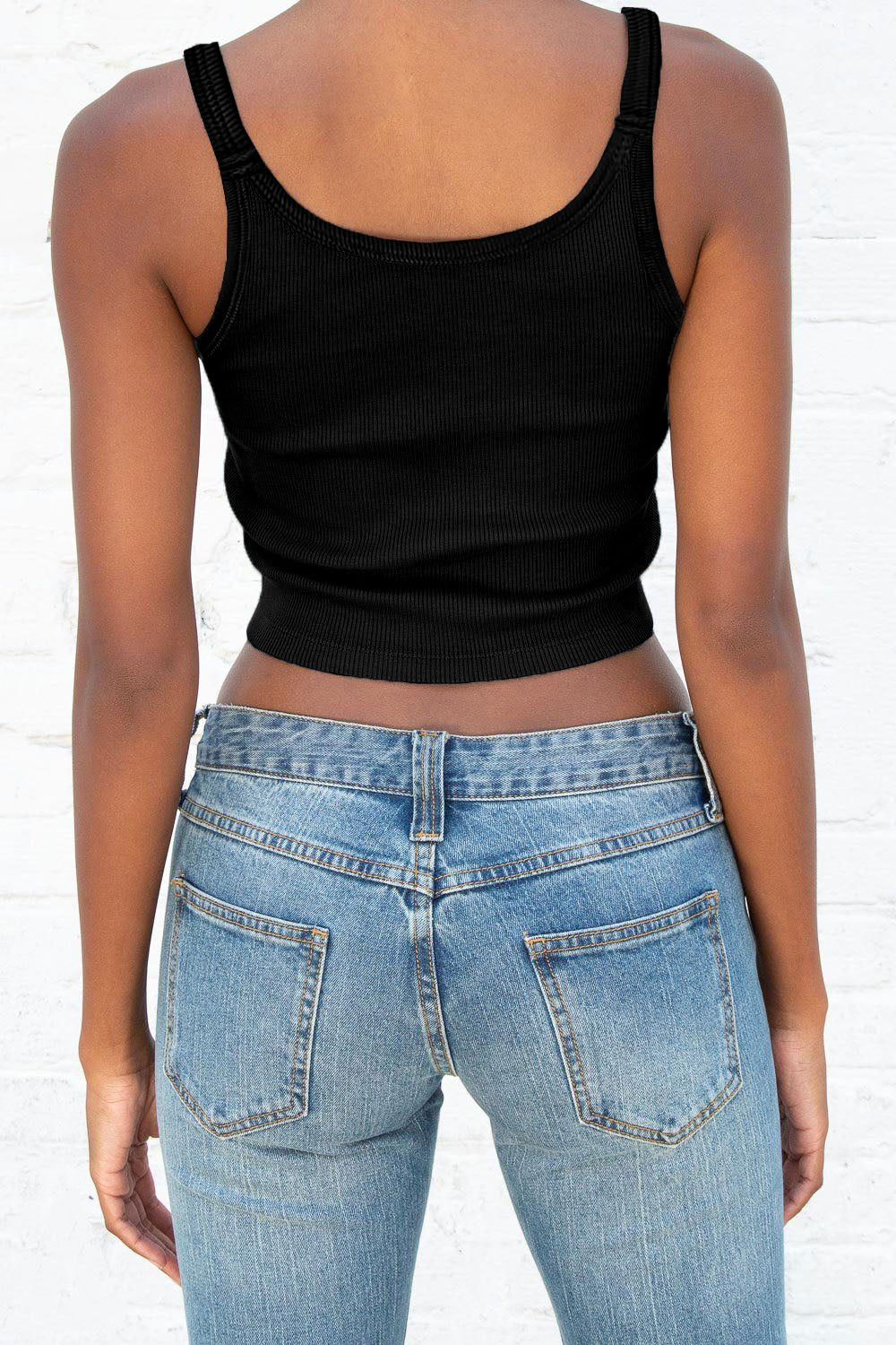 Black Ribbed Knit Cropped Tank Top