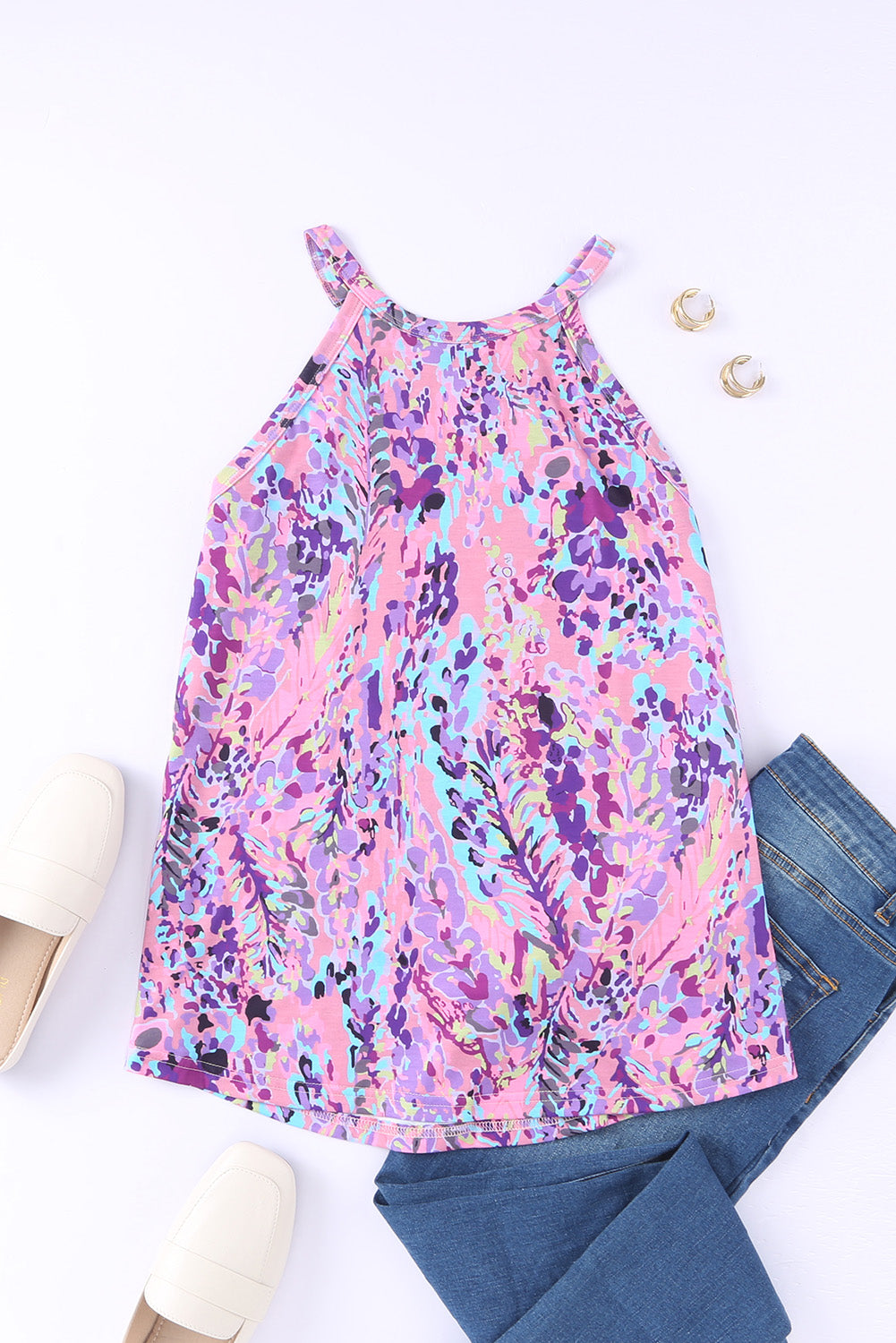 Purple Floral Halter Tank