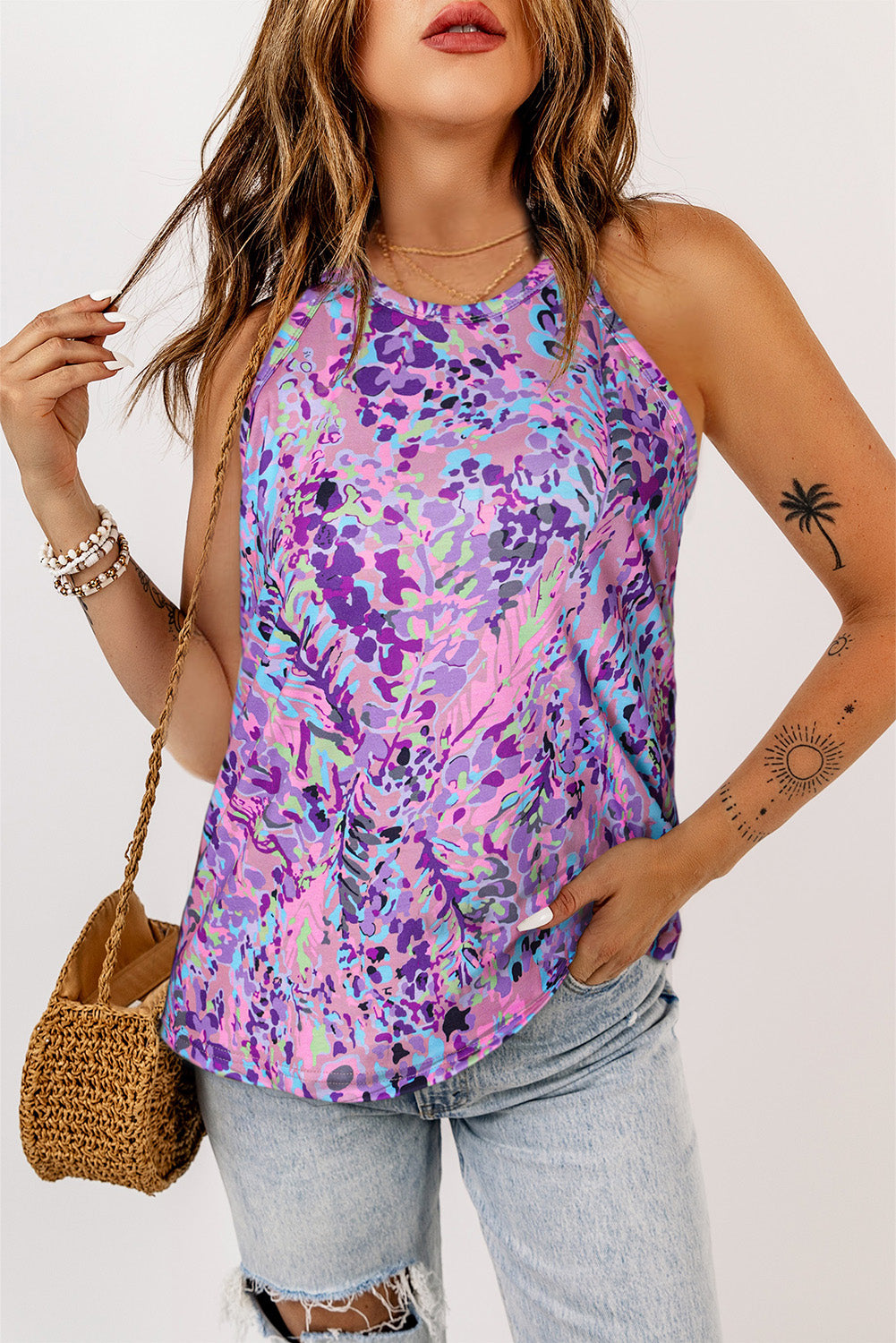 Purple Floral Halter Tank