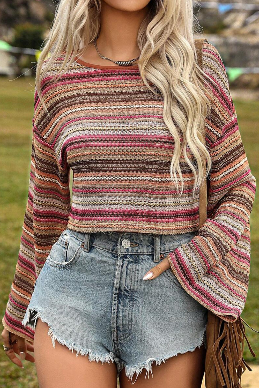 Striped Wide Cropped Long Sleeve Top