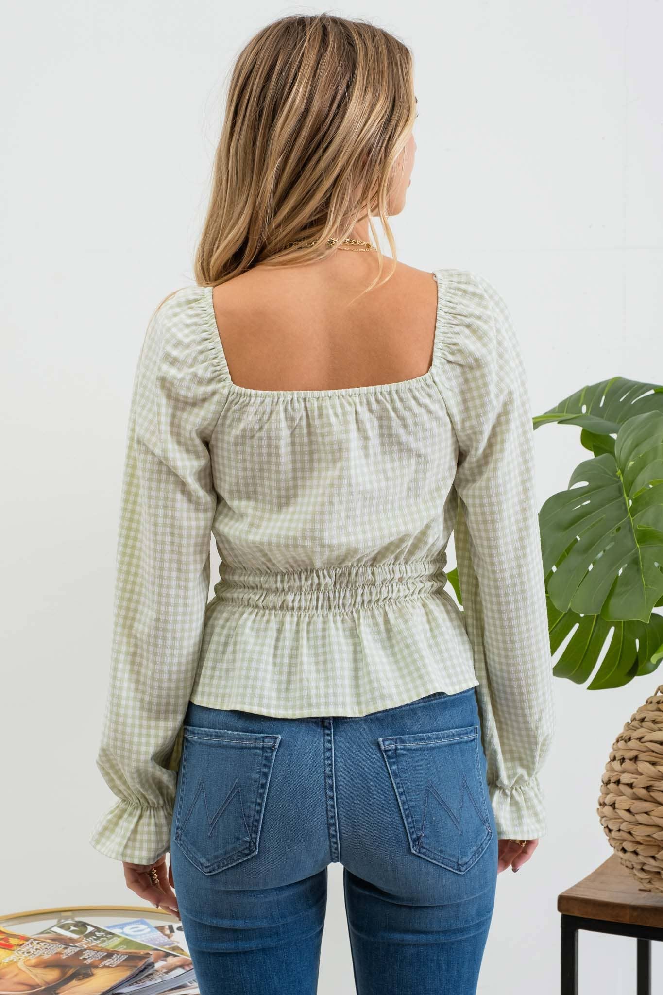 Green Gingham Blouse