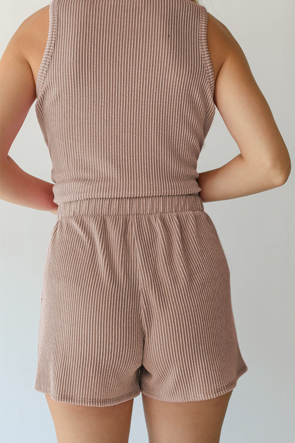 Brown Corded Top and Shorts Set