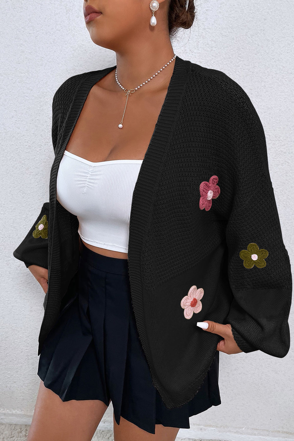 Floral Bubble Sleeve Cardigan