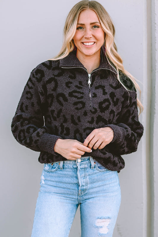 Fuzzy Black Leopard Pullover