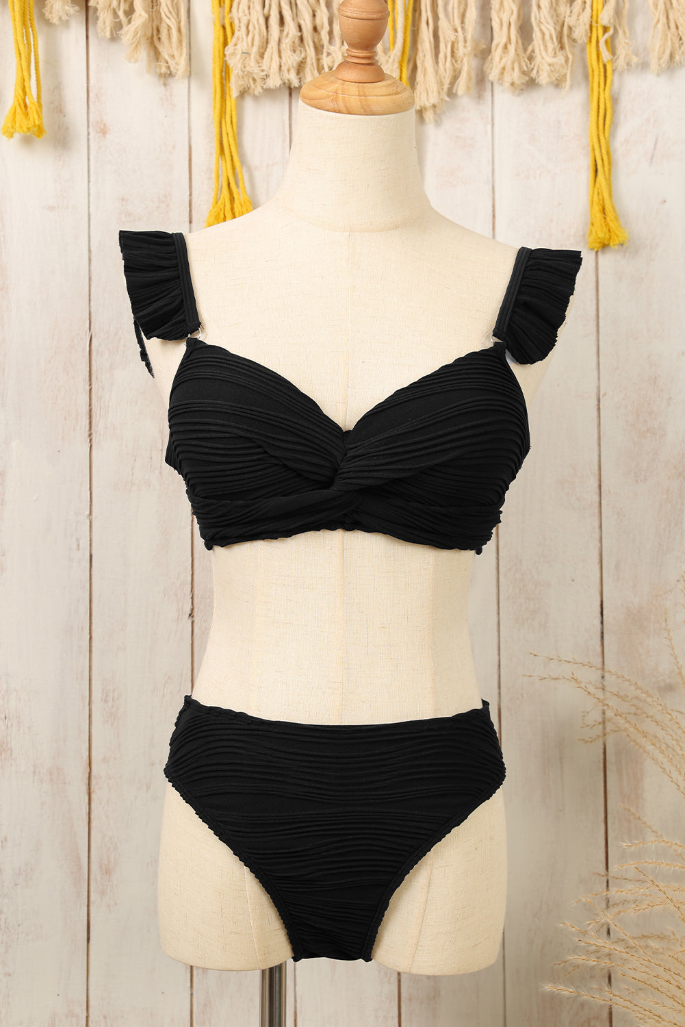 Black Ruffle Strap Bikini