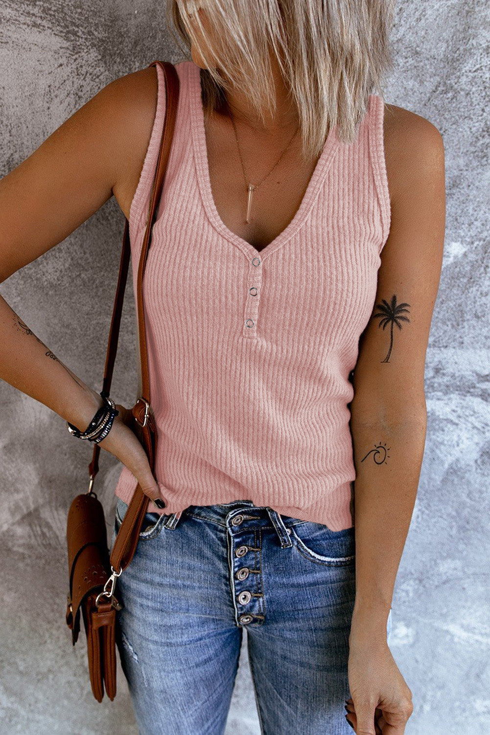 Pink Button Top Tank