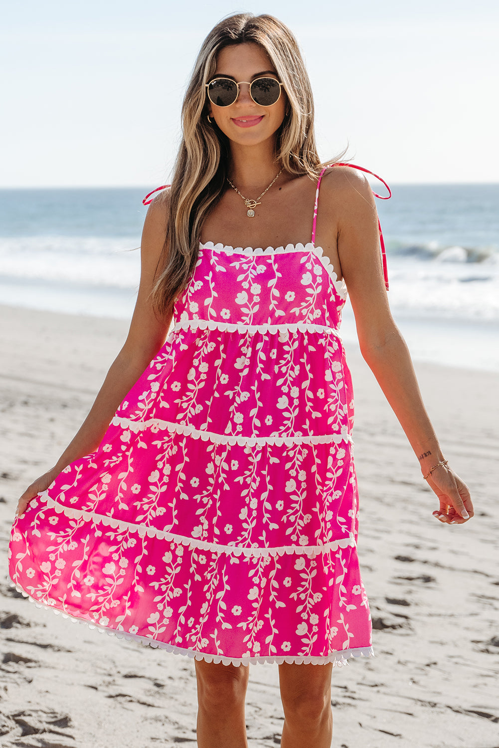 Pink Floral Ric Rac Mini Dress