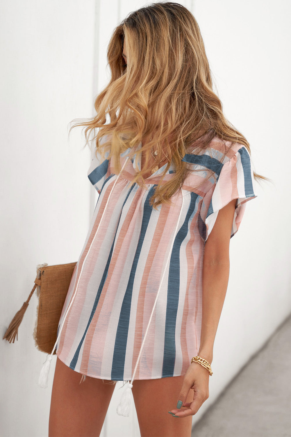 Multicolor Striped Pleated Top