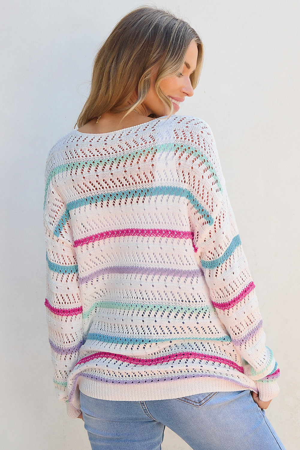 Color Stripe Crochet Sweater