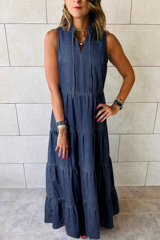 Sleeveless Tiered Chambray Maxi Dress