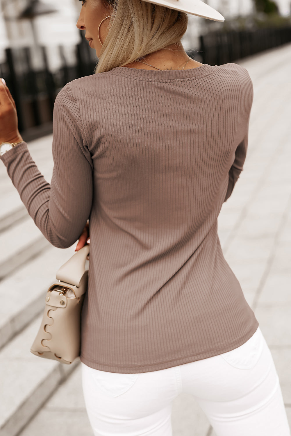 Khaki Ribbed Pocket Top