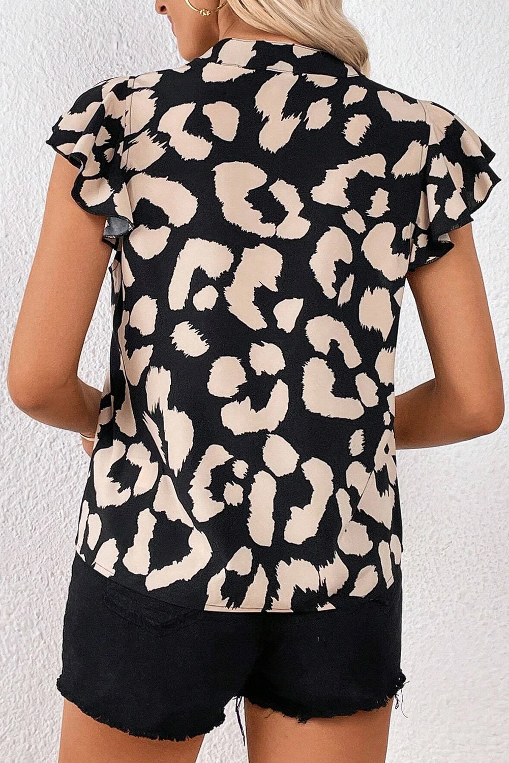 Leopard Flutter Sleeve Blouse