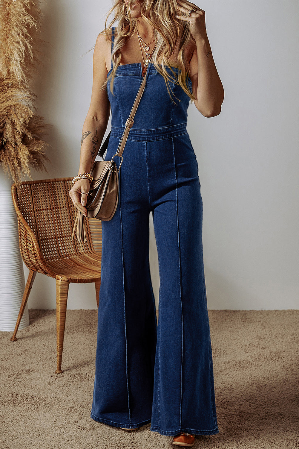 Denim Spaghetti Strap Jumpsuit