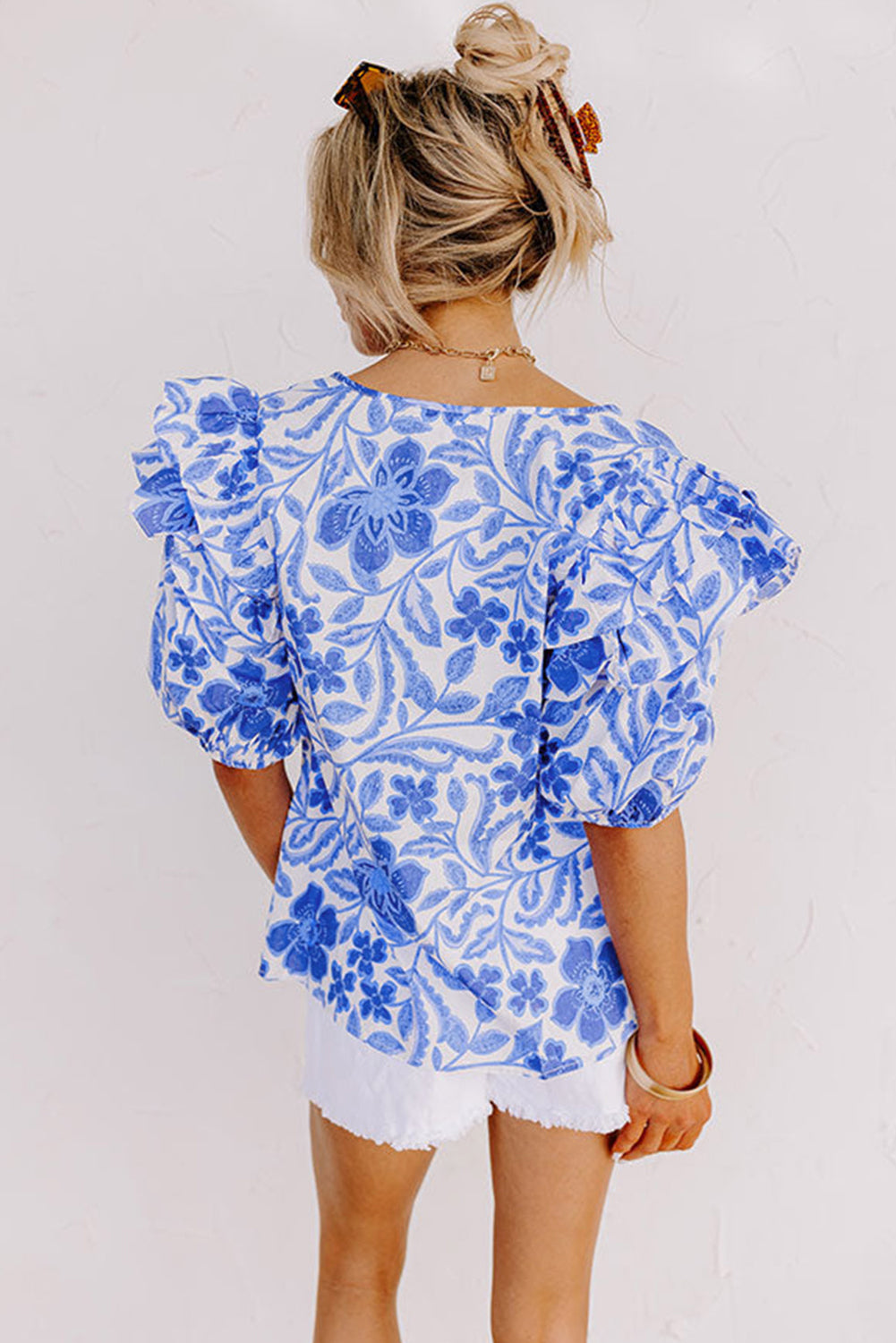 Floral Bubble Sleeve Top