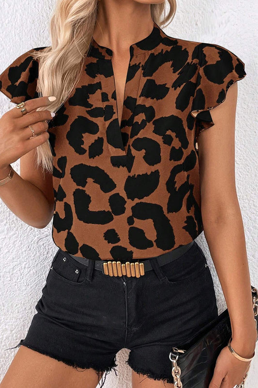 Leopard Flutter Sleeve Blouse