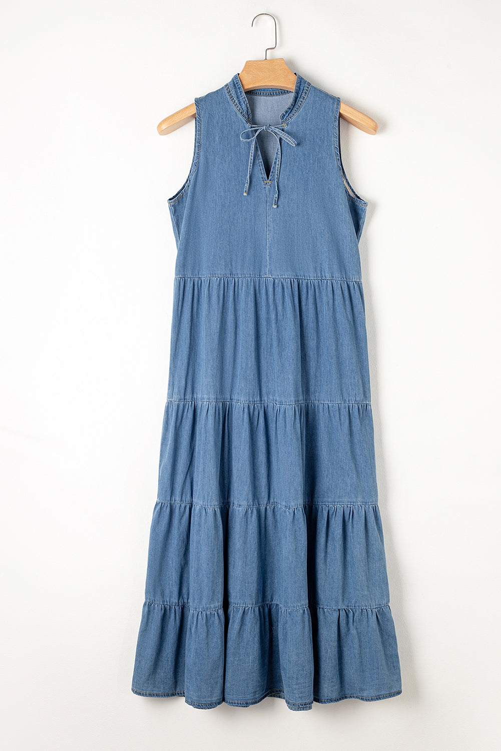 Sleeveless Tiered Chambray Maxi Dress