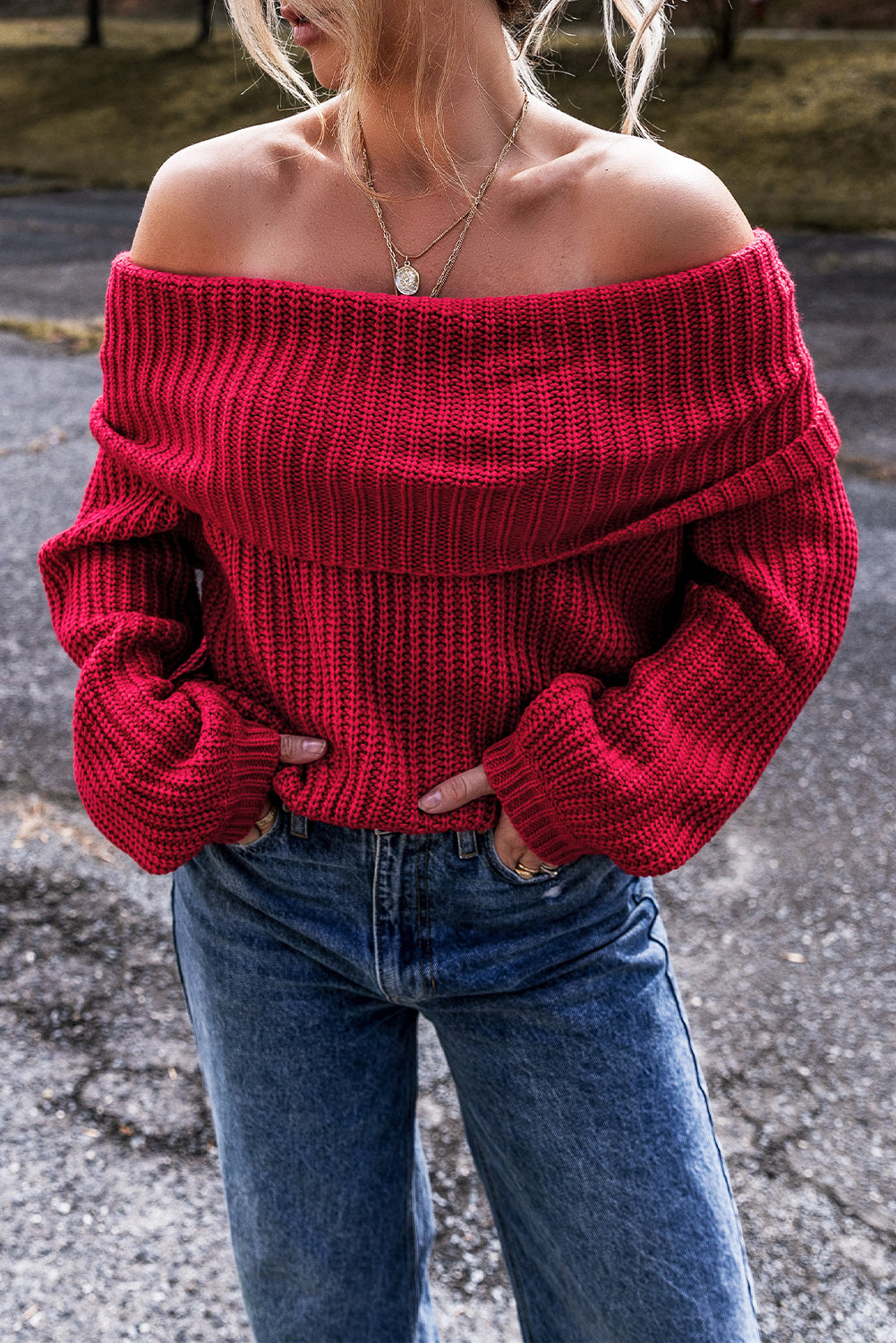 Off Shoulder Knit Sweater