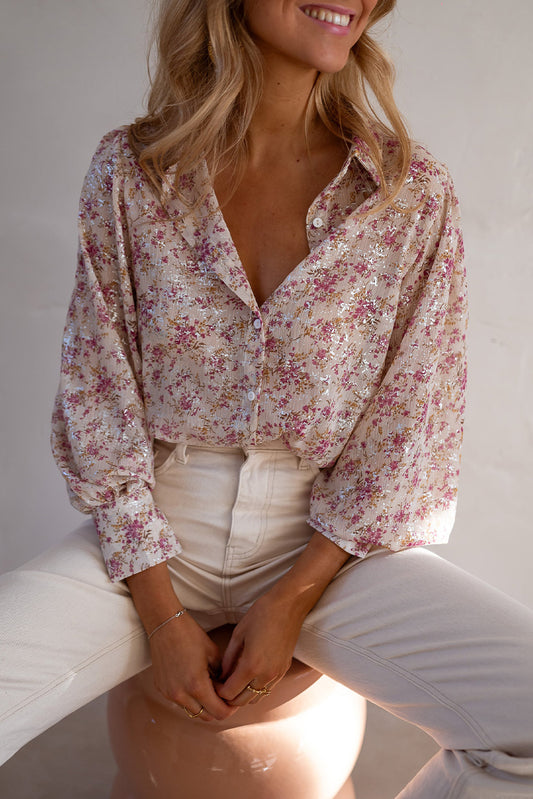 Floral Bishop Sleeve V Neck