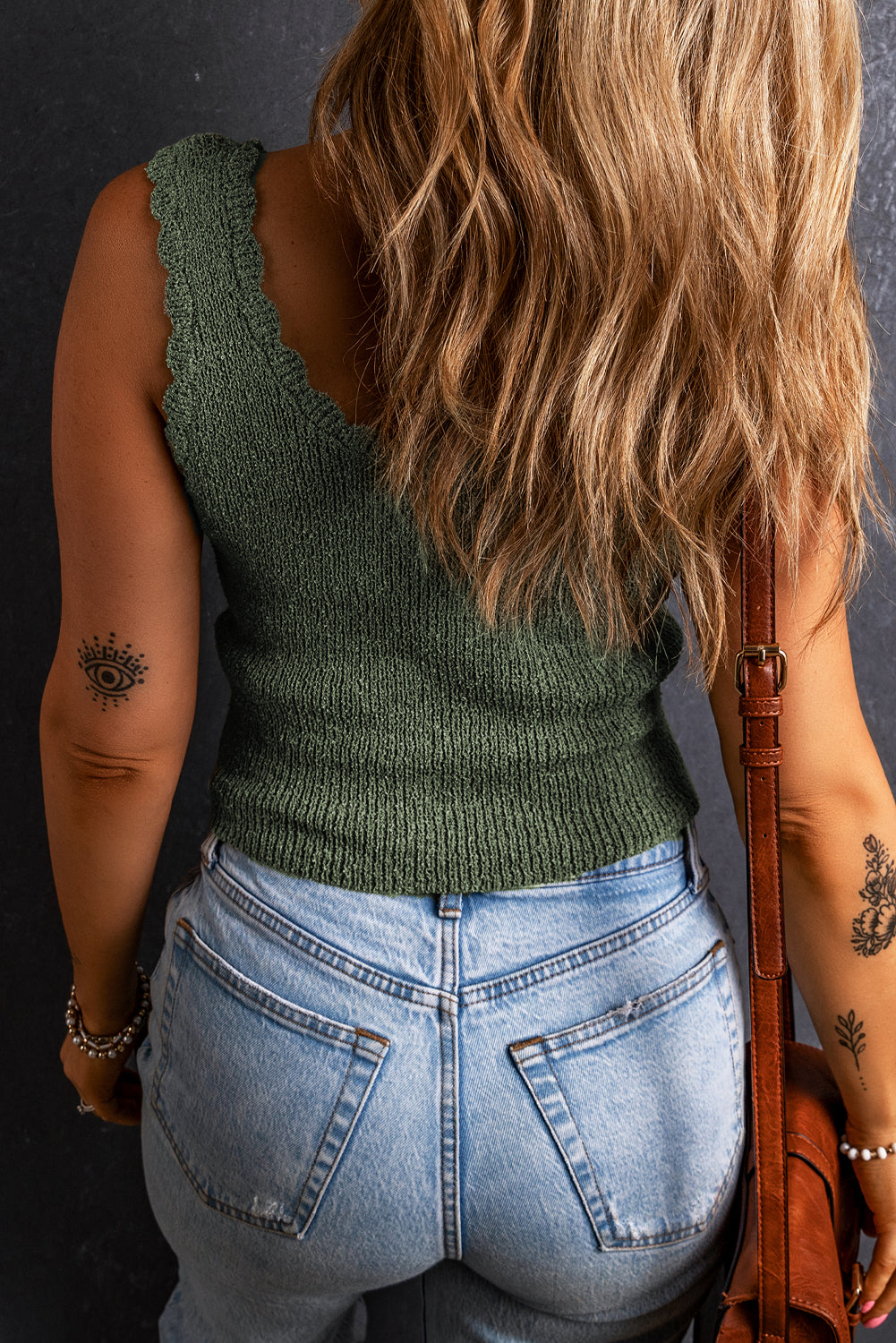 Green Scallop Trim Sweater Tank