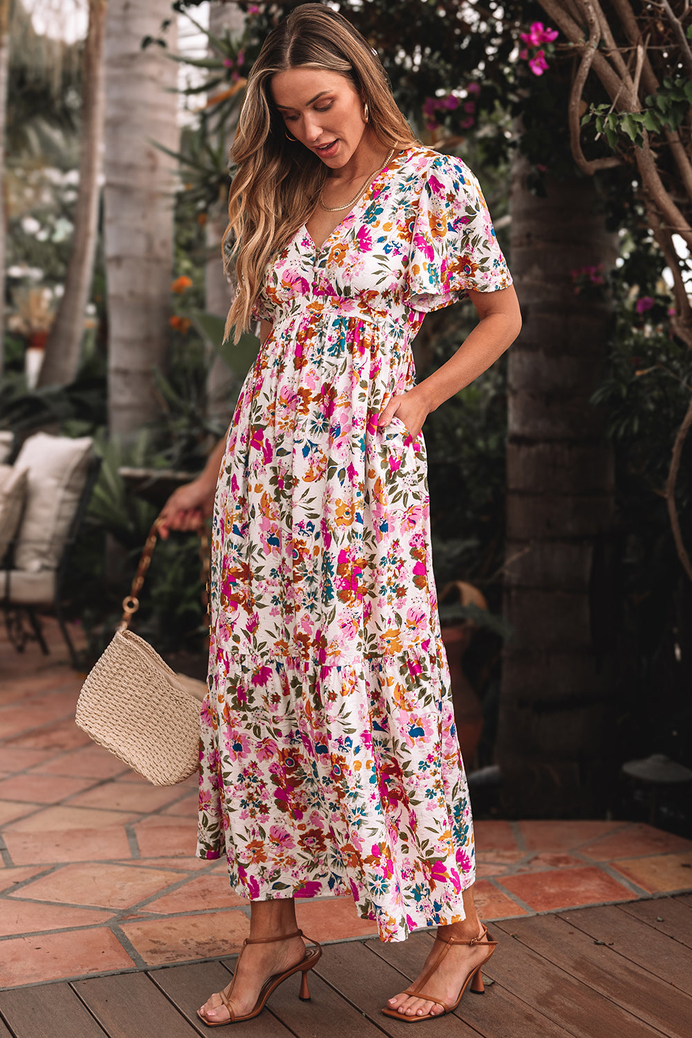 Floral Bouquet High Waist Maxi Dress